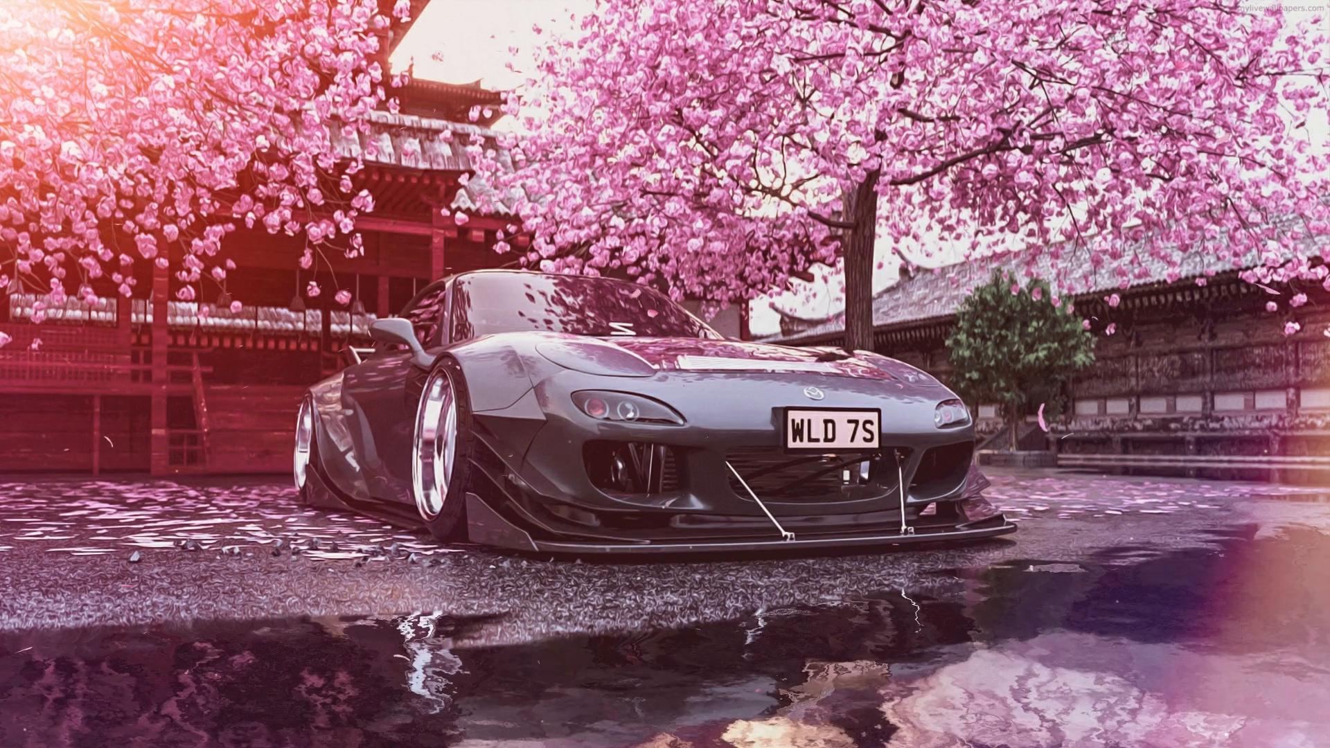 Baby blue wide body Mazda RX7 anime style parked in a Tokyo city... -  Arthub.ai