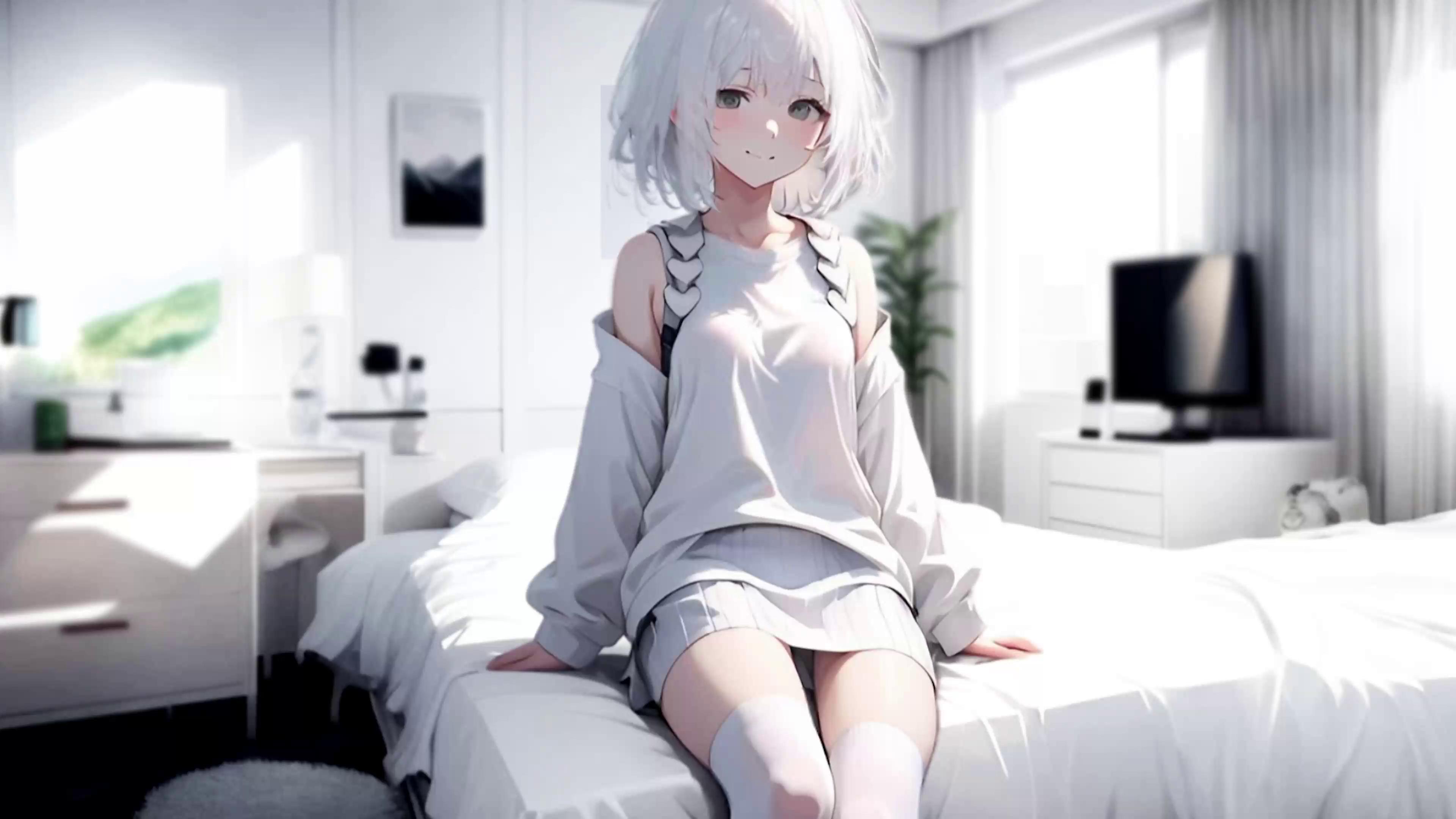 Girl in White Room Live Wallpaper