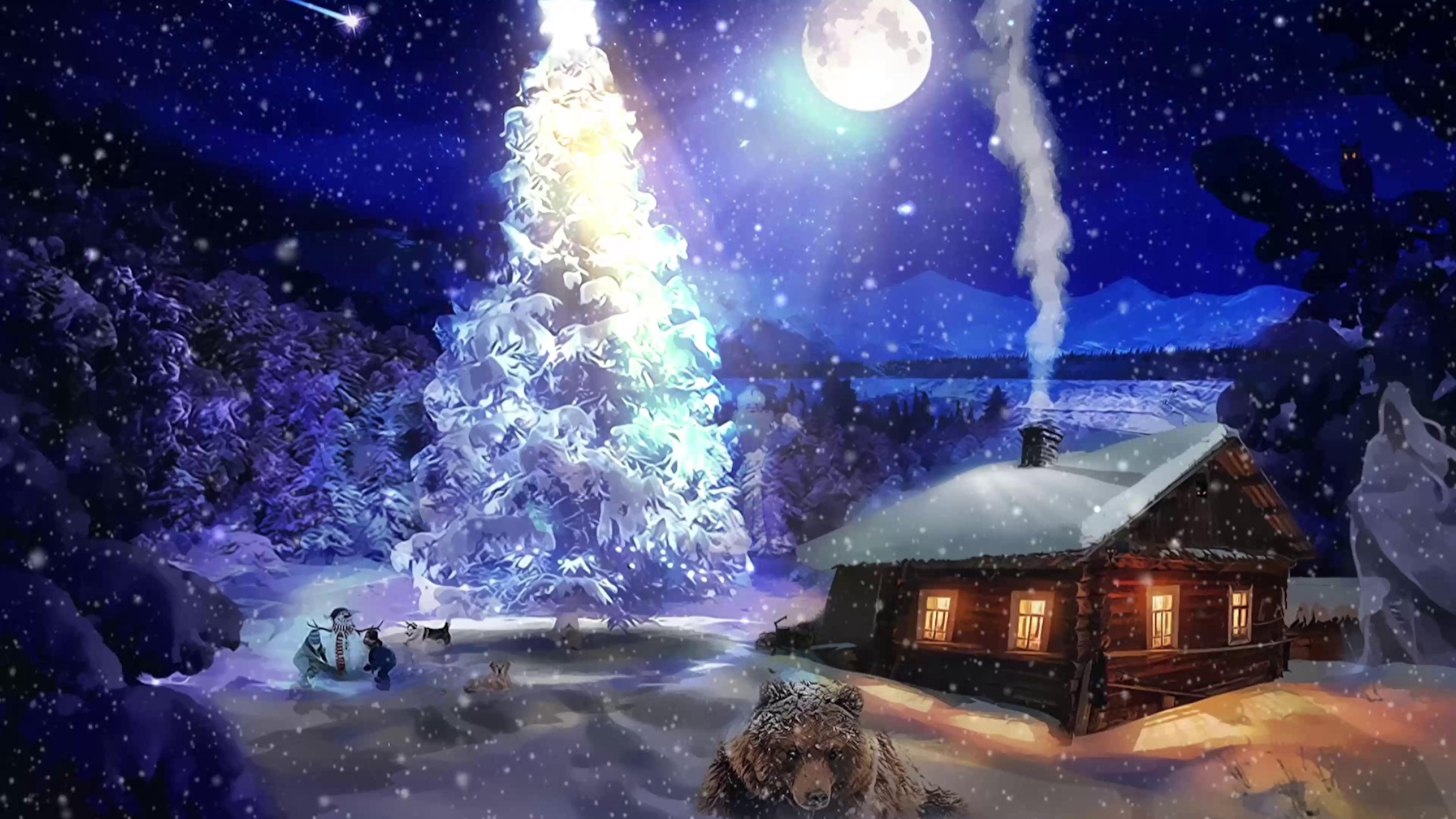 Christmas Tree in Moonlit Night Live Wallpaper