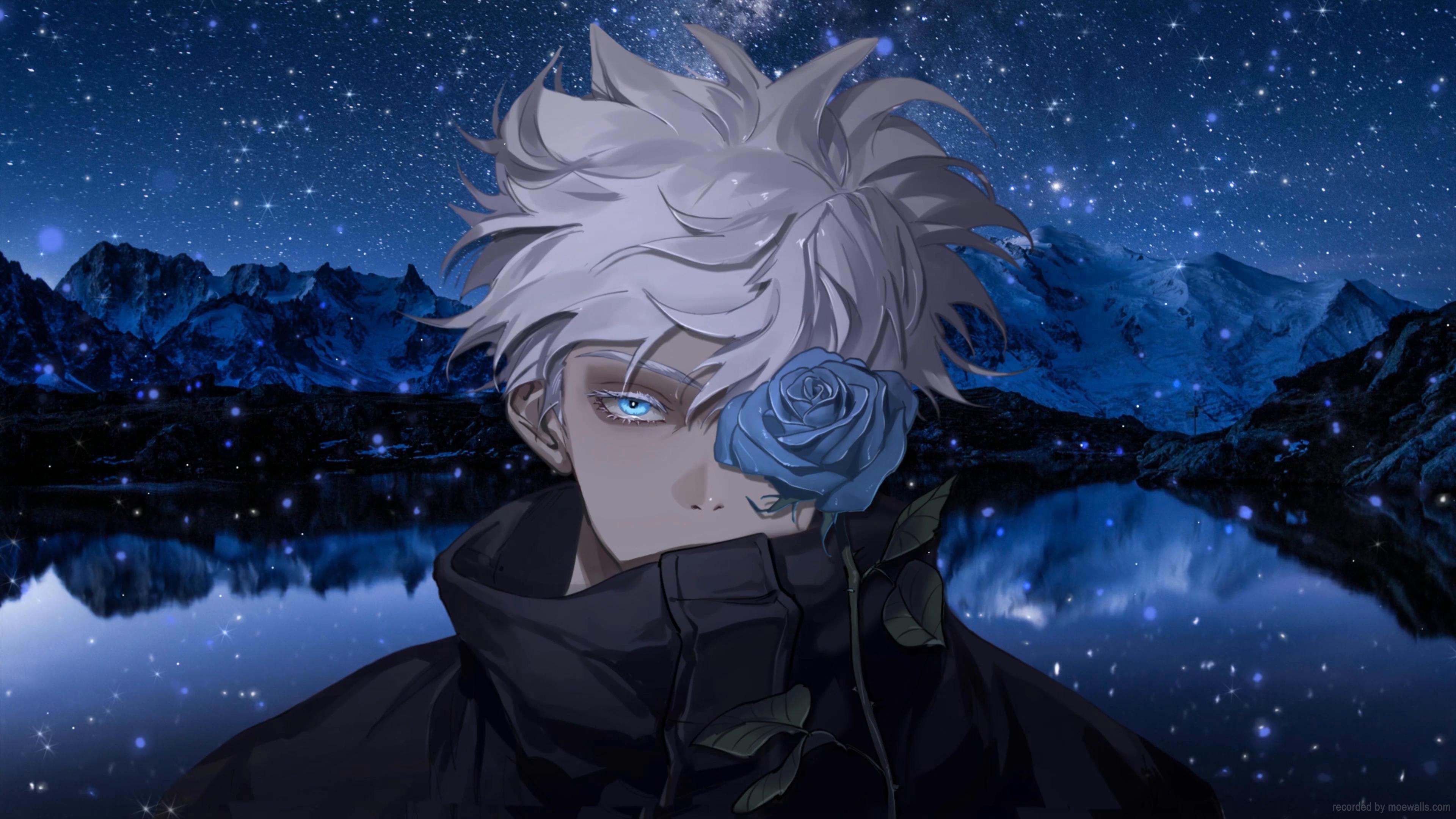 Gojo With Blue Rose in Front Face (Jujutsu Kaisen) Live Wallpaper