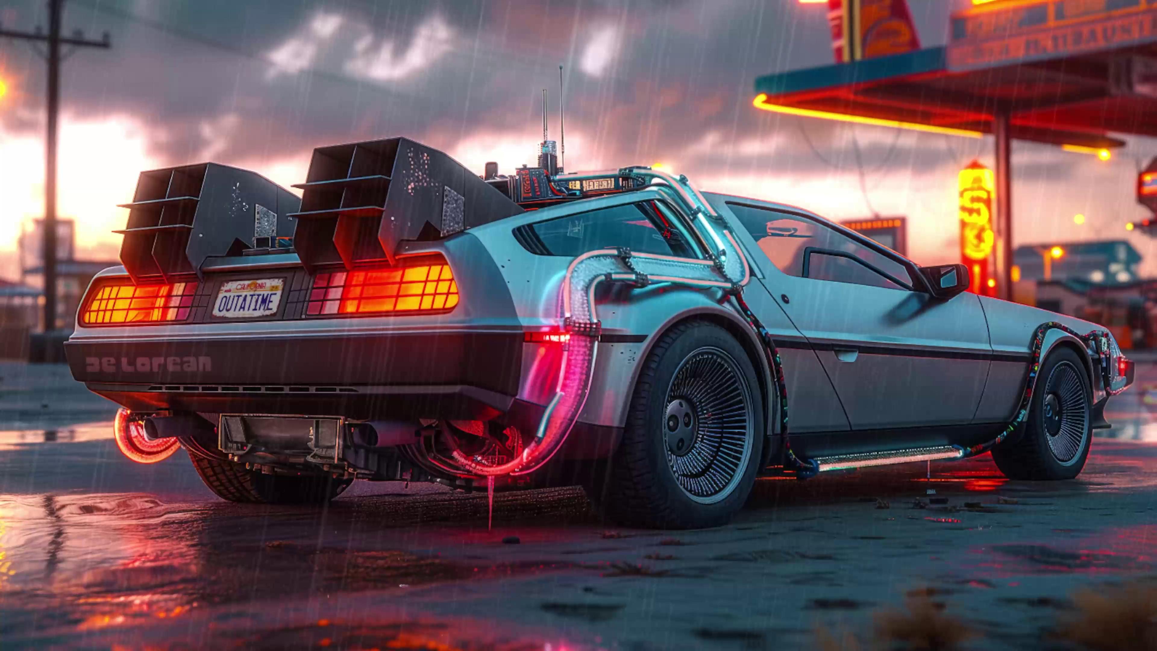 DMC DeLorean in Rain Live Wallpaper