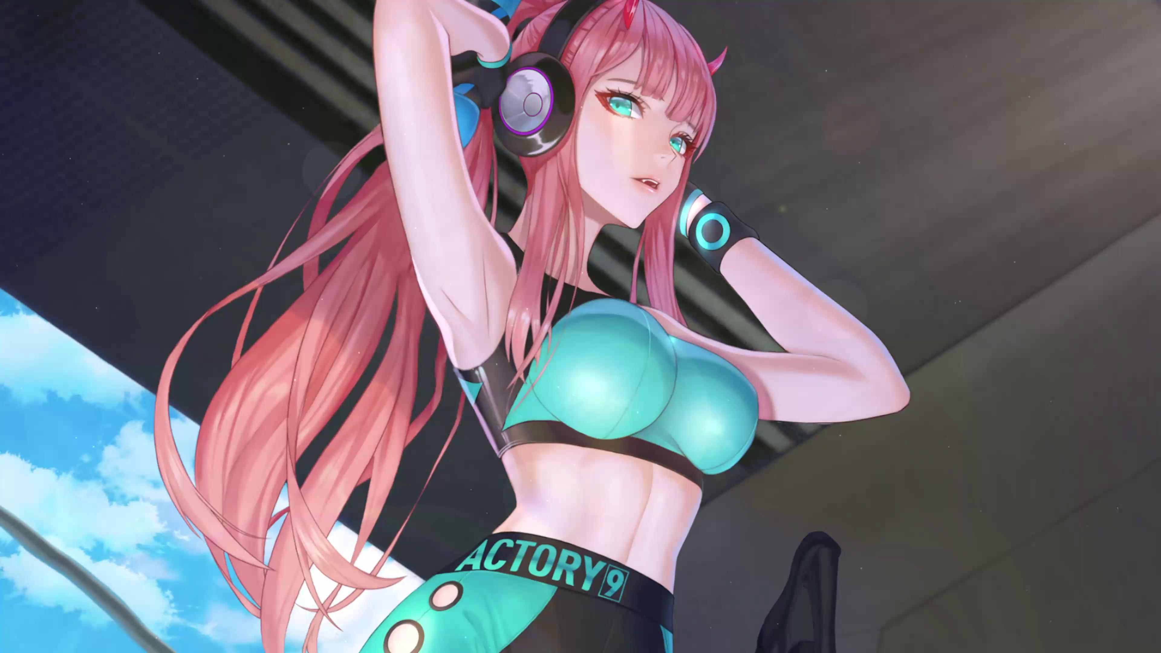 Zero Two Hopping Zero Two in Sporty Style Live Wallpaper