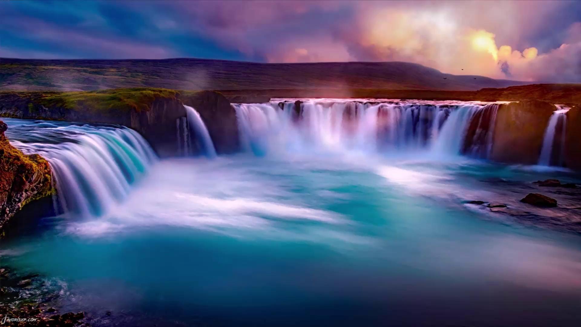 Waterfall of Godafoss in Iceland Live Wallpaper