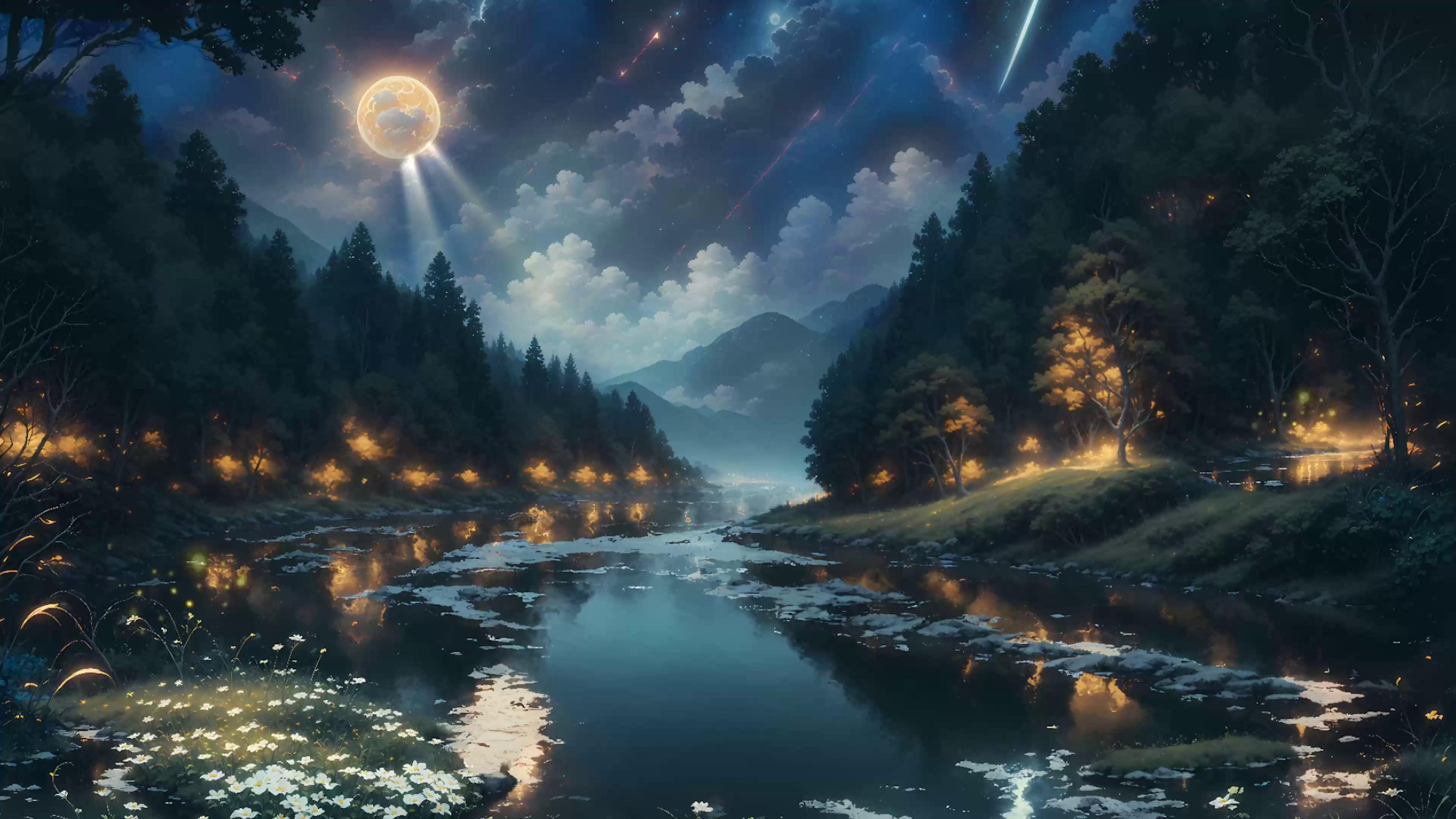 River With Full Moon Live Wallpaper