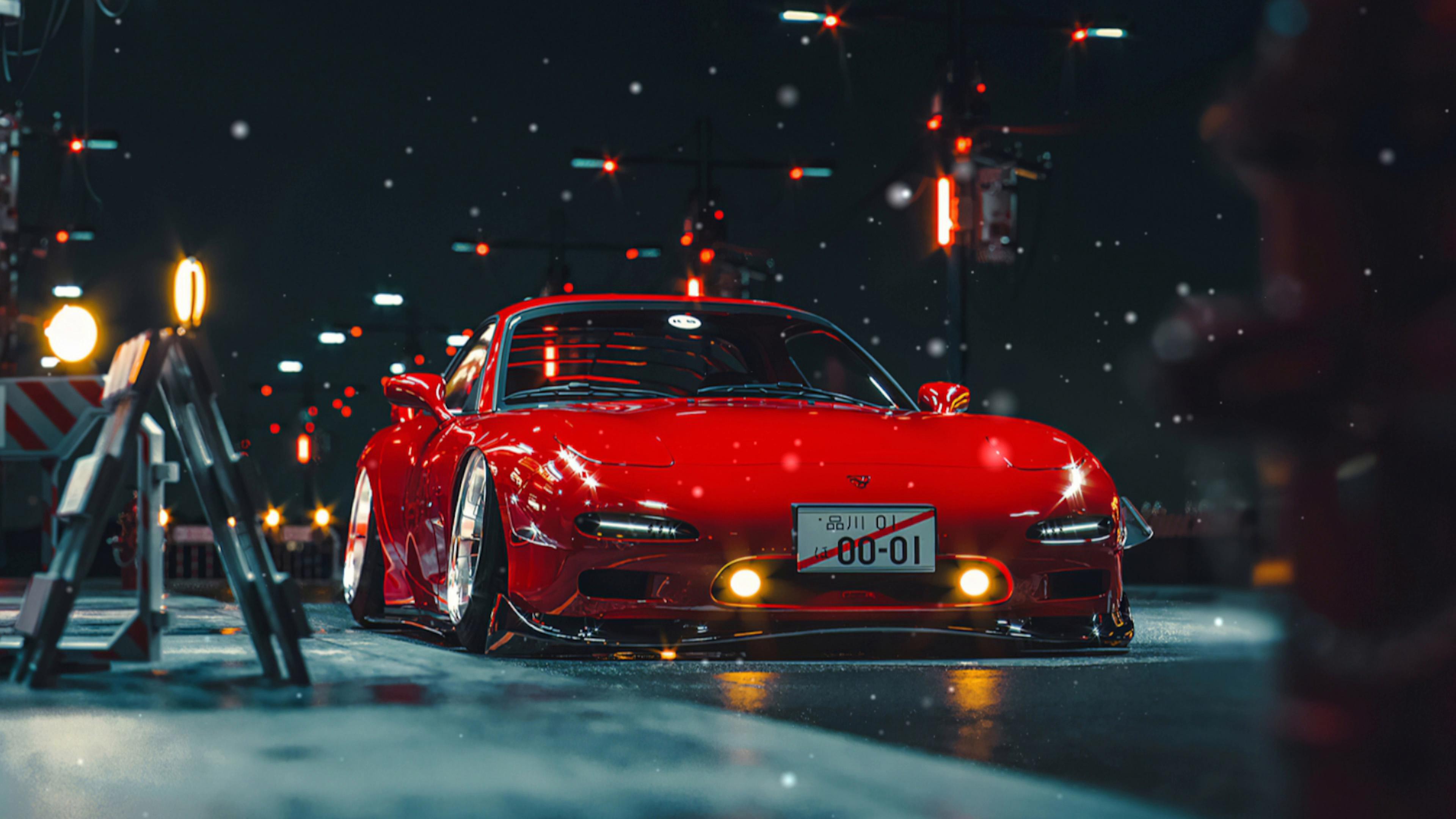 Red MAZDA RX7 Parked Live Wallpaper