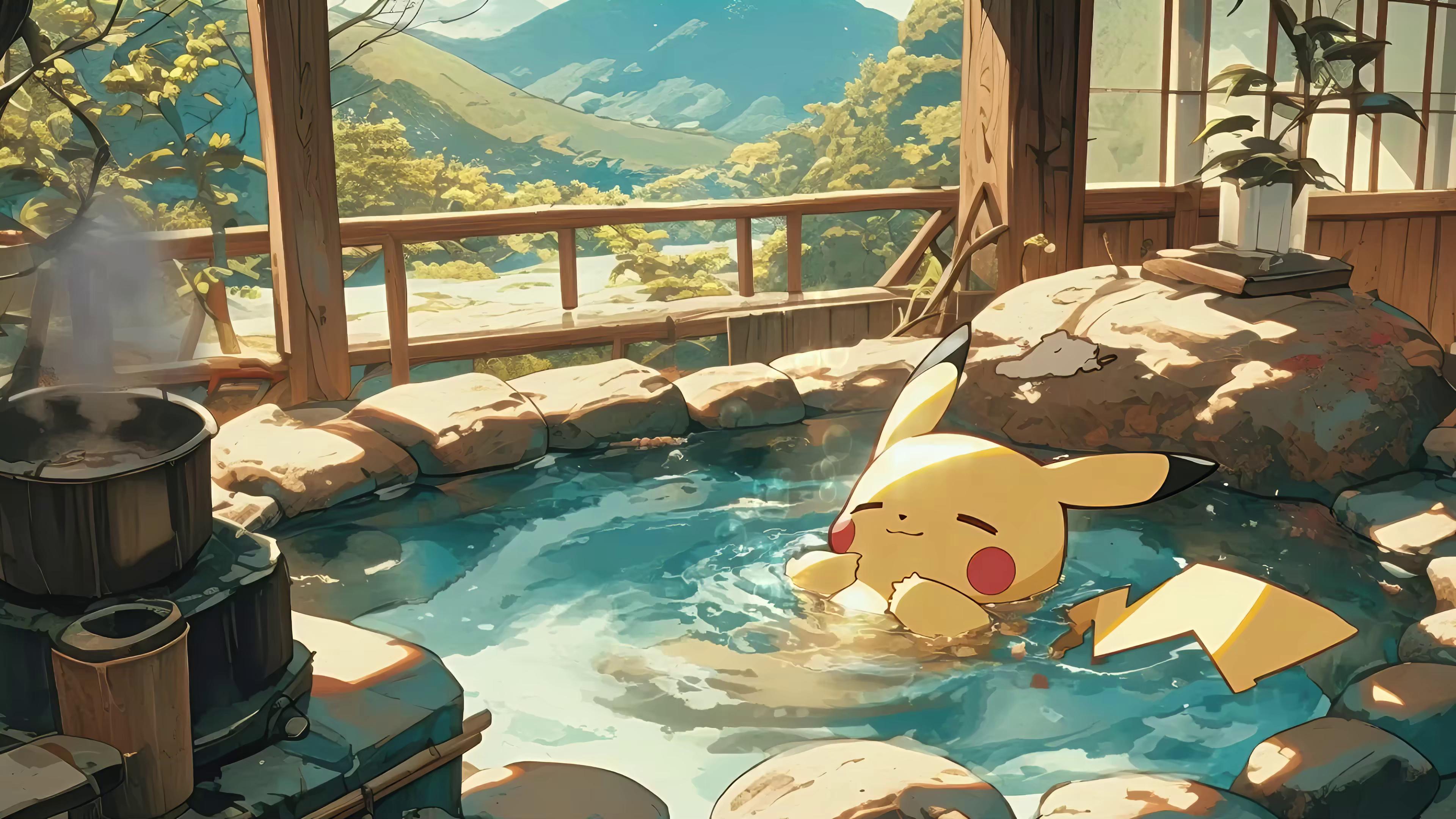 Pikachu Hot Tub Chilling Live Wallpaper