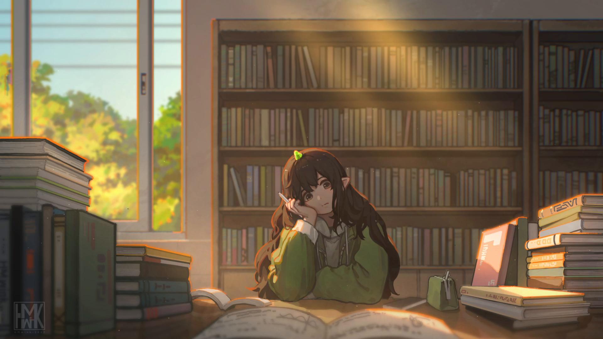 Anime girl, meganekko, brown hair, reading, moe, cute, sunlight, Anime, HD  phone wallpaper | Peakpx