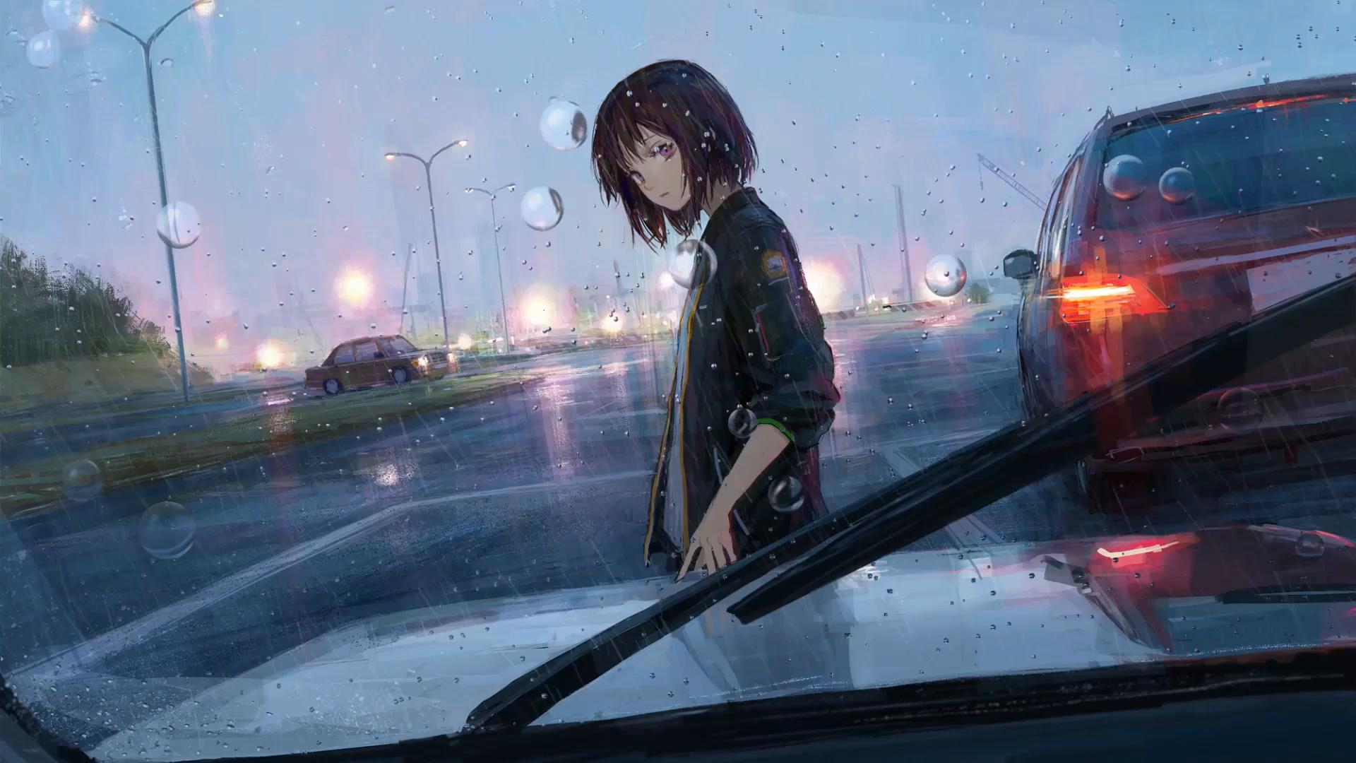 Premium AI Image | rain background illustration with anime style