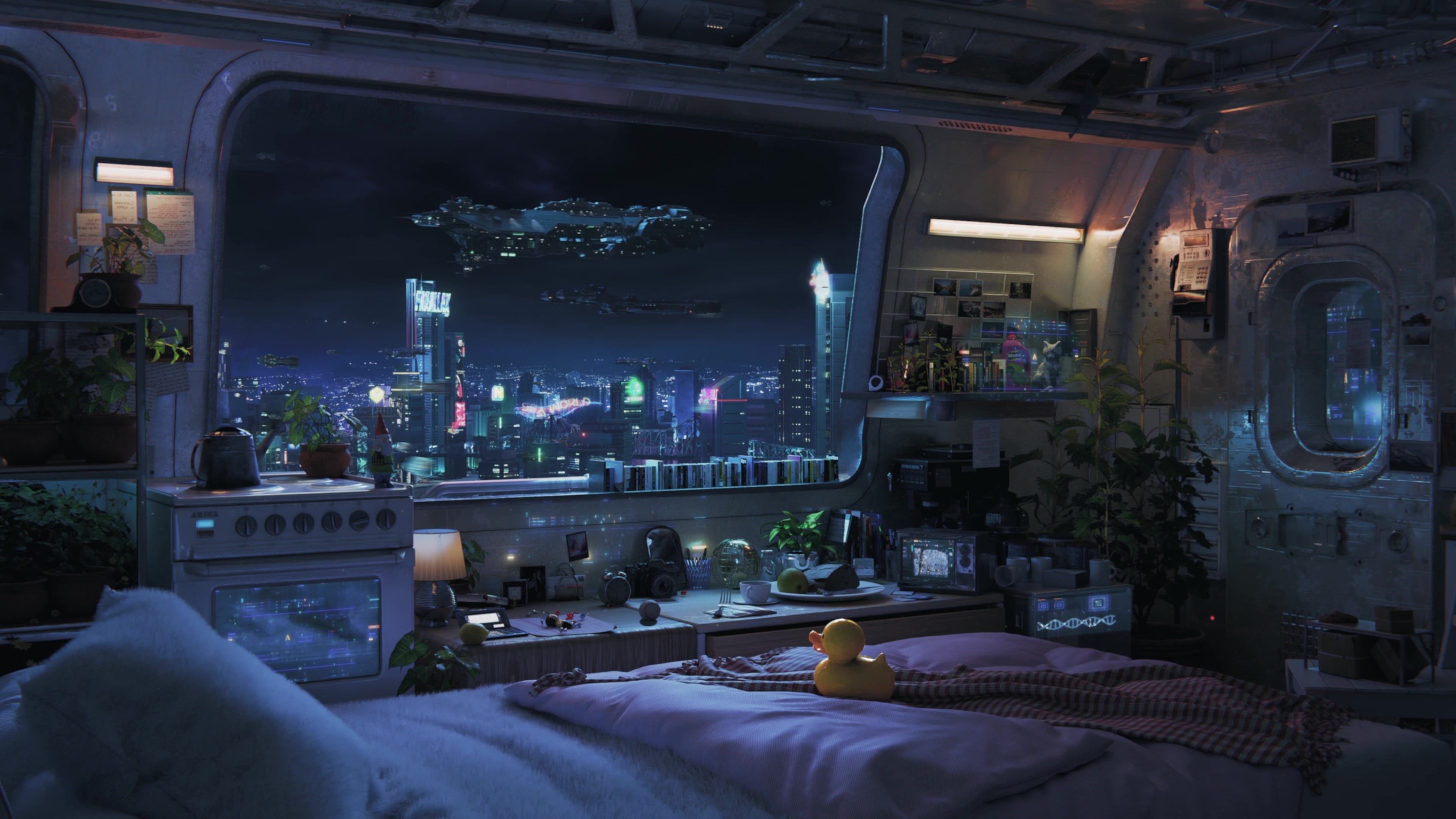 Dystopian Cyberpunk Room Live Wallpaper