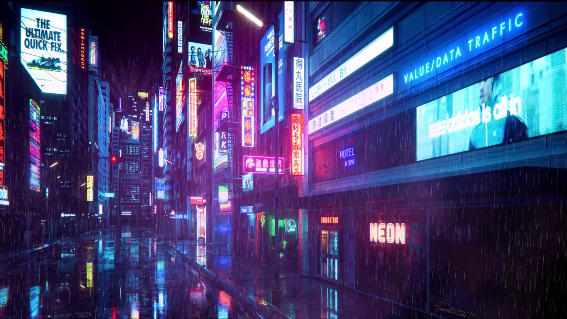 Anime Girl City Night Neon Cyberpunk 4k 