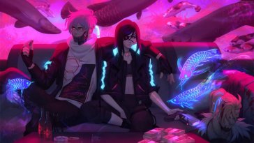 cyberpunk couple sitting in night city live wallpaper