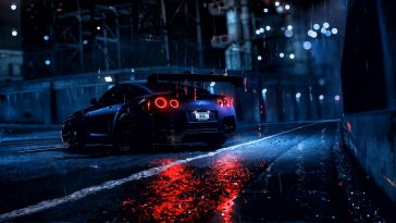 nissan gt-r's thrills in the rain animated wallpaper