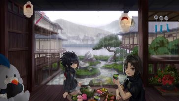 sasuke with itachi drinking tea in the house live wallpaper